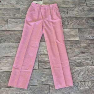 Burberry London Pink Silk Linen Pleated High Waist Trousers Straight Leg